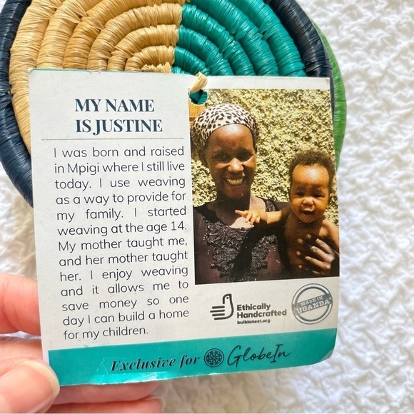 NWT Globe In KAZI Raffia Drink Coasters Artisan-Made Set of 4 - Picture 4 of 5